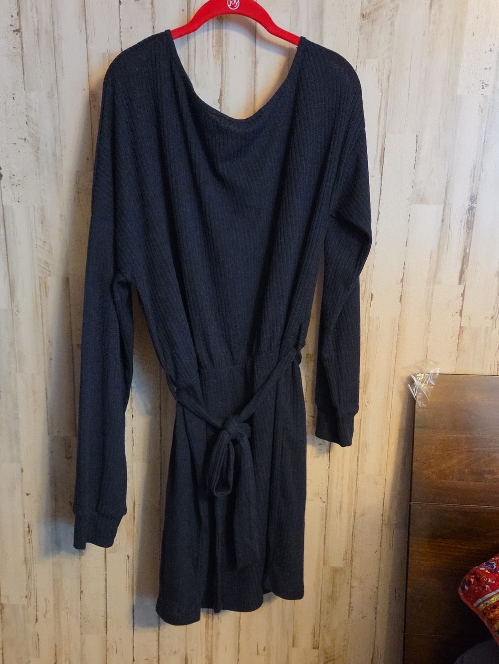 Blue Long Sleeve Tie-Waist Knit Dress